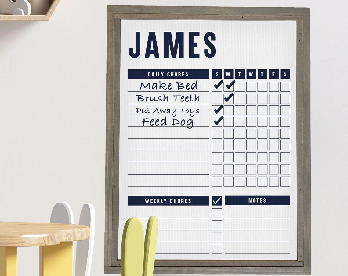 Kids Weekly Chore Chart, Custom Dry Erase Board