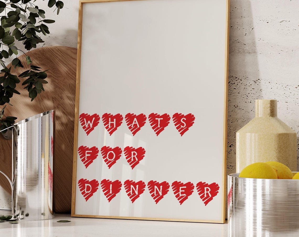 Whats For Dinner Red Heart Sketch Cute Fun Kitchen Wall Poster - Image 3
