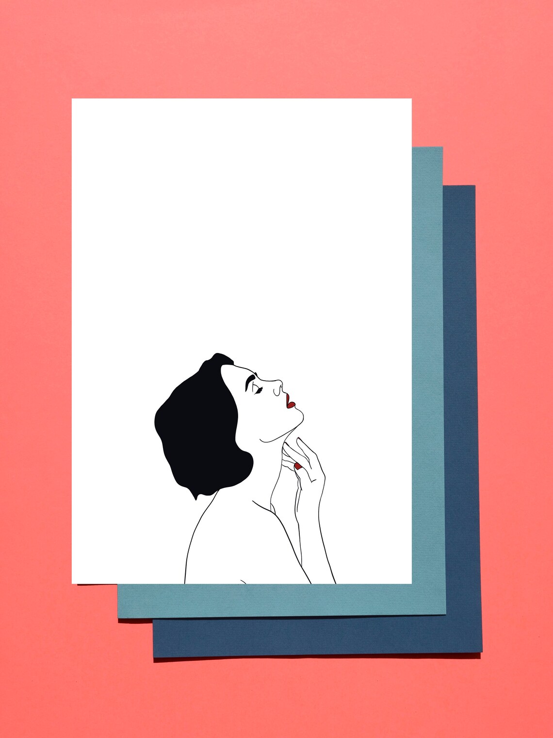 Woman With Red Lipstick Minimalist Profile Line Beauty Art Poster - Image 5