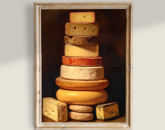 Vintage Cheese Art Print for Kitchen Decor