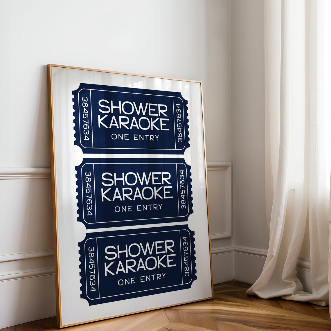 Shower Karaoke One Entry Navy Ticket Stub Trio Bathroom Poster - Image 2