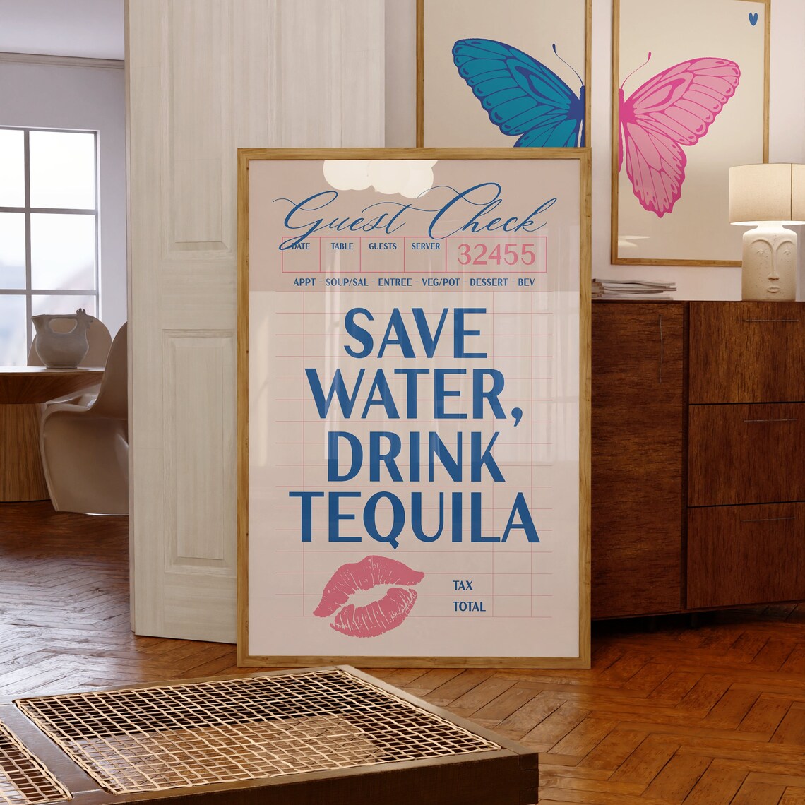 Bar Cart Tequila Poster, Retro Kitchen Art Print