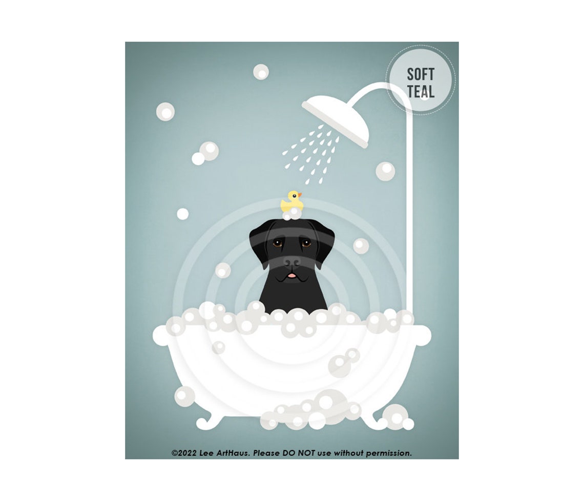 Black Labrador Retriever Bubble Bath Shower Teal Bathroom Dog Poster - Image 4