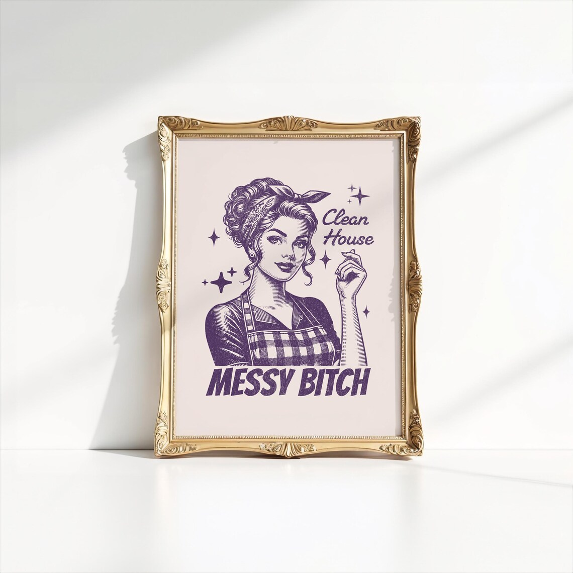 Clean House Messy Bitch Retro Pinup Woman Funny Quote Poster - Image 2