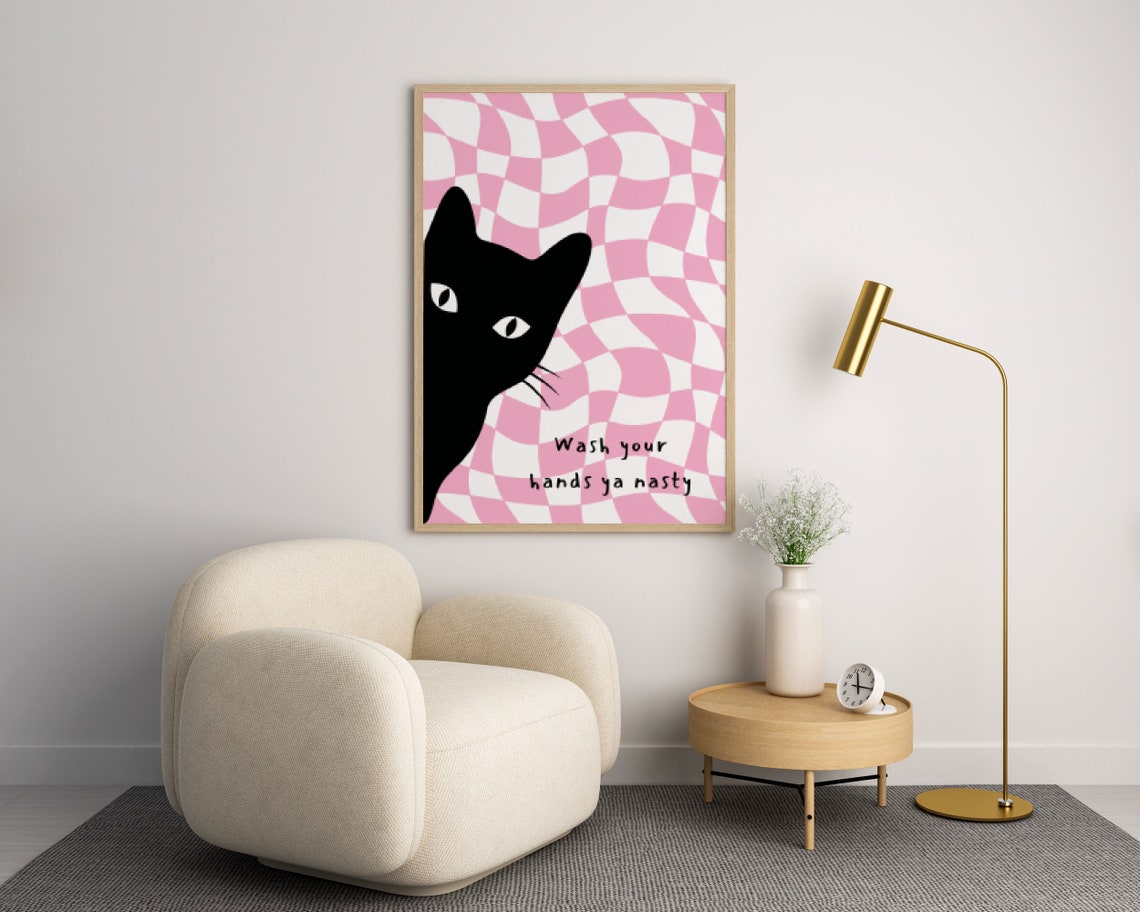 Funny Black Cat Bathroom Art Print - Image 2