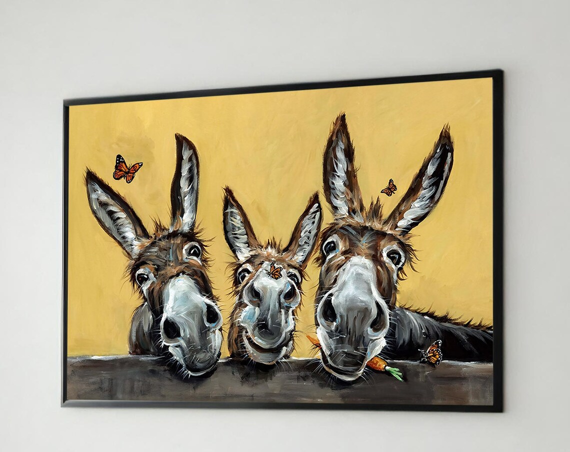 Whimsical Donkey Trio, Humorous Kids Room Art
