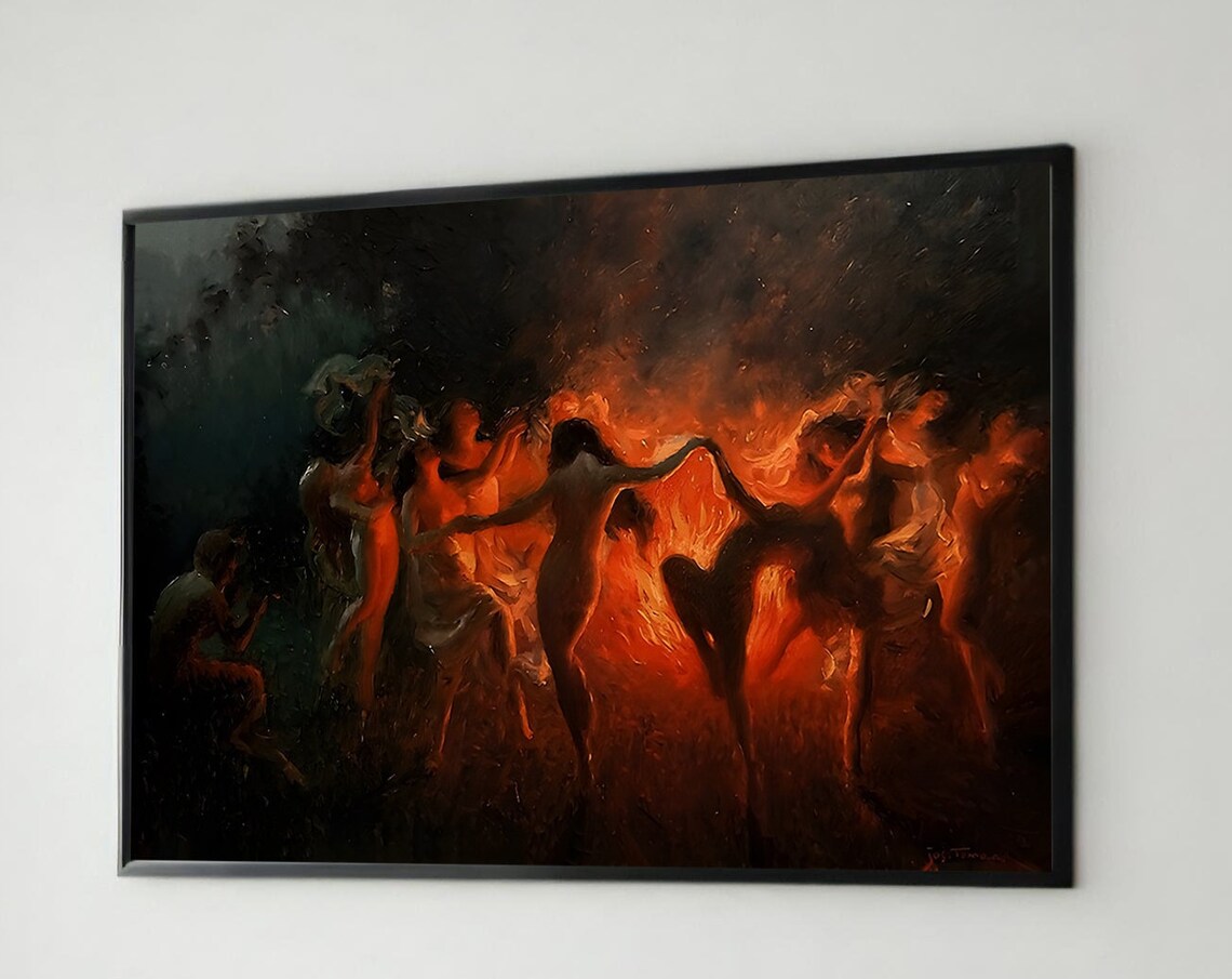 Mystical Dance By Firelight, Walpurgis Night Art Print