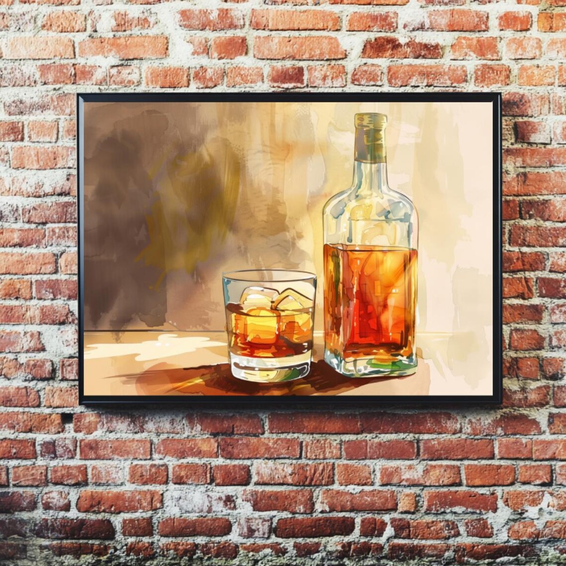Whiskey Decanter and Rocks Glass with Ice Watercolor Still Life Poster - Image 6