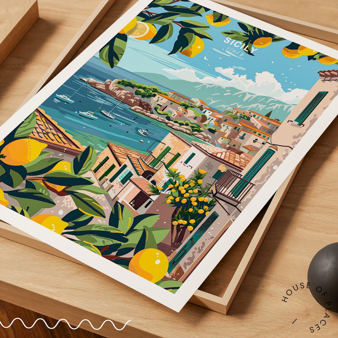 Sicily Italy Travel Poster, Coastal City Print - Image 3