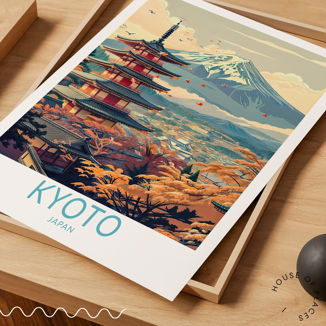 Kyoto Japan Five Story Pagoda Mount Fuji Autumn Foliage Travel Poster - Image 3