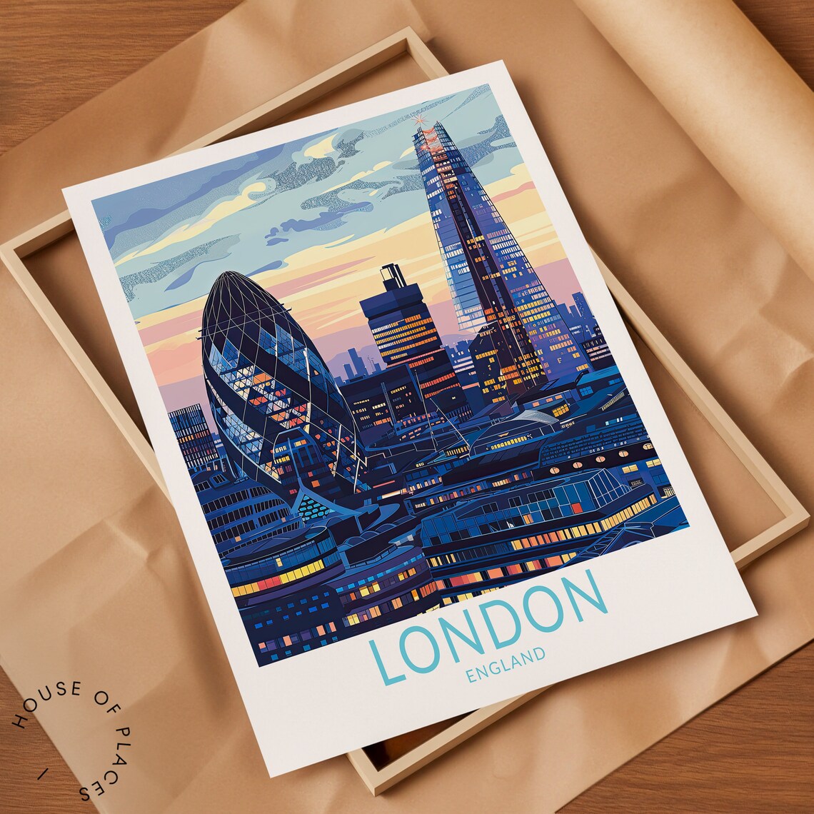 London Skyline At Dusk With The Gherkin And The Shard Travel Poster - Image 2