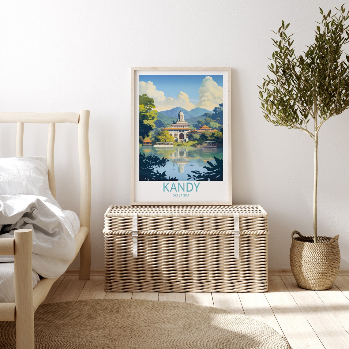 Kandy Sri Lanka Daylight Lakeside Temple Pavilion Travel Poster - Image 3