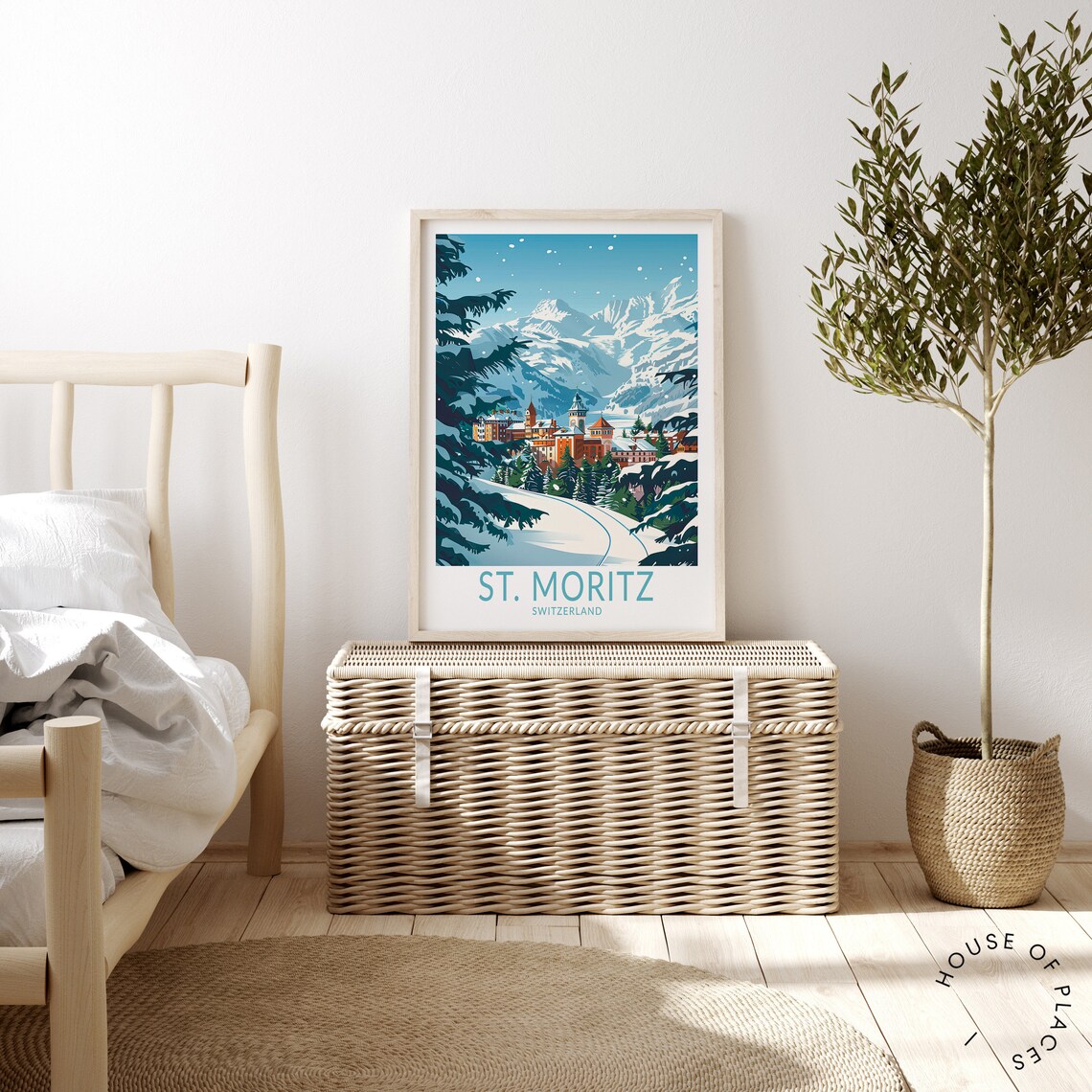 St. Moritz Switzerland Snowy Peaks Village Valley Winter Travel Poster - Image 4