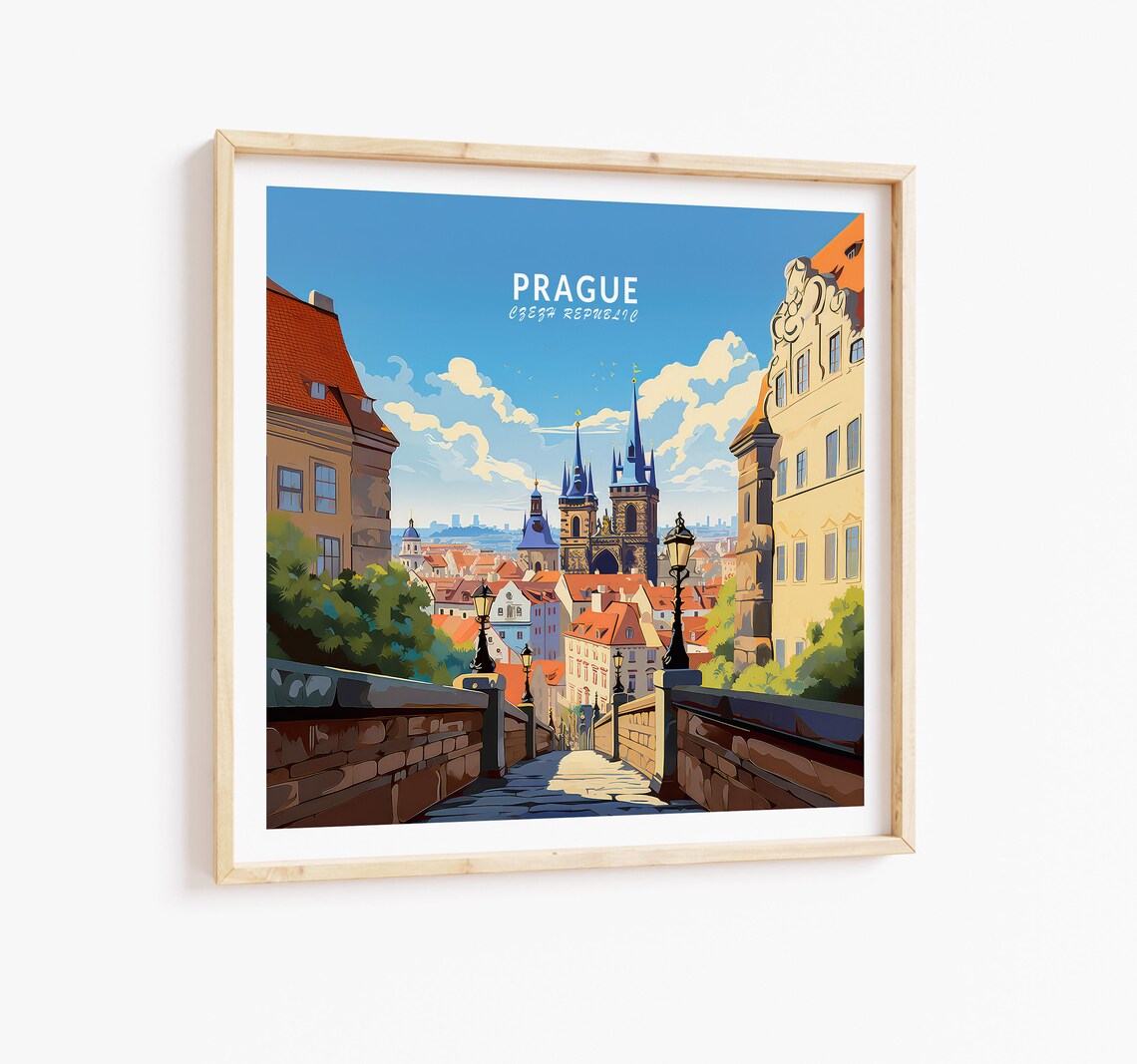Prague Czech Republic Travel Poster, Square Wall Decor