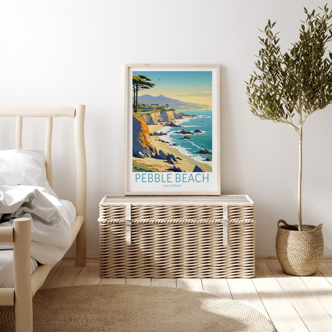 Pebble Beach California Sunset Cliffs Coastal Scenic Art Poster - Image 3