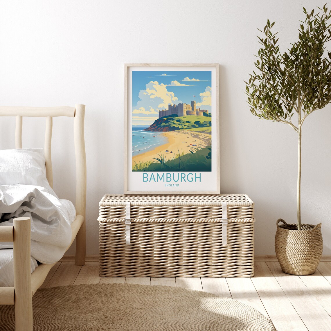 Bamburgh England Seaside Castle Beach Coastal Day Travel Poster - Image 3
