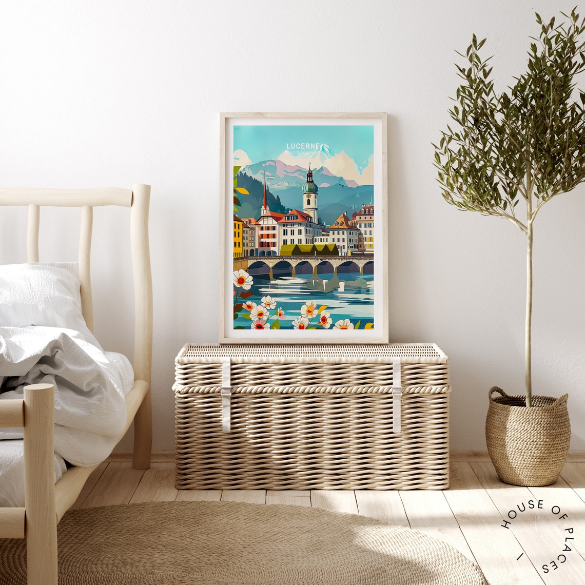 Lucerne Switzerland Chapel Bridge Lakeside Old Town Travel Poster - Image 3