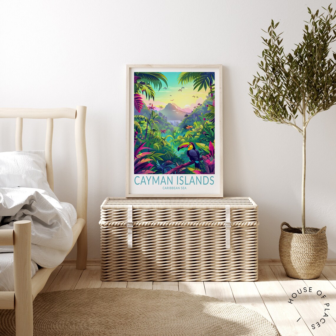 Cayman Islands Tropical Toucan Jungle Sunset Caribbean Sea Travel Poster - Image 4