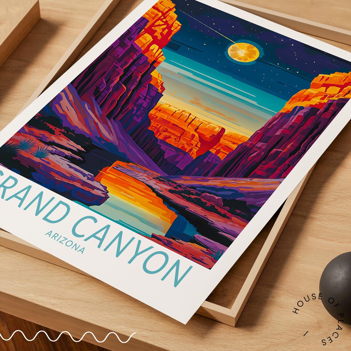 Grand Canyon Moonlit Night River Canyon Retro Travel Poster Art - Image 3