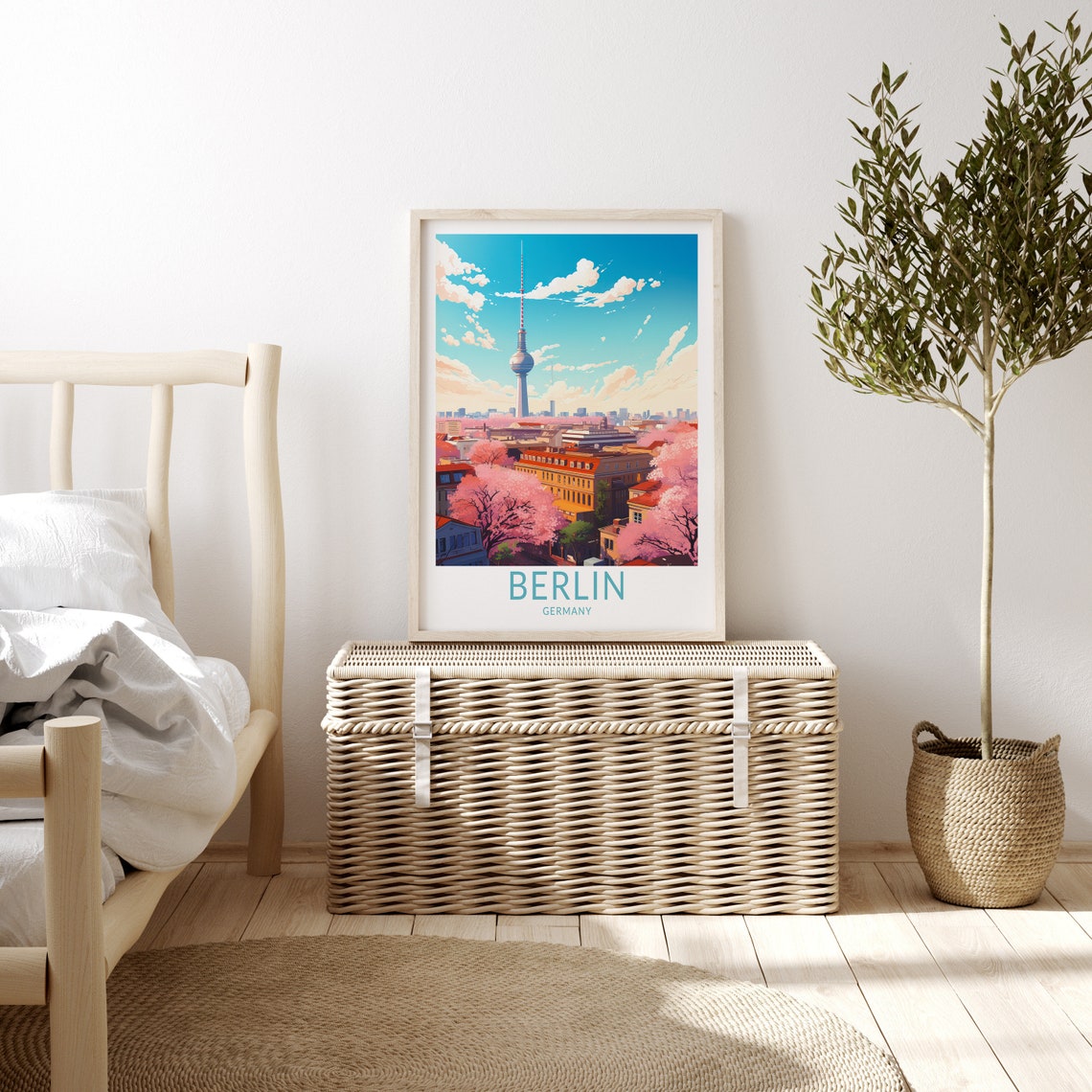 Berlin Germany TV Tower Spring Cherry Blossom Season Travel Poster - Image 3