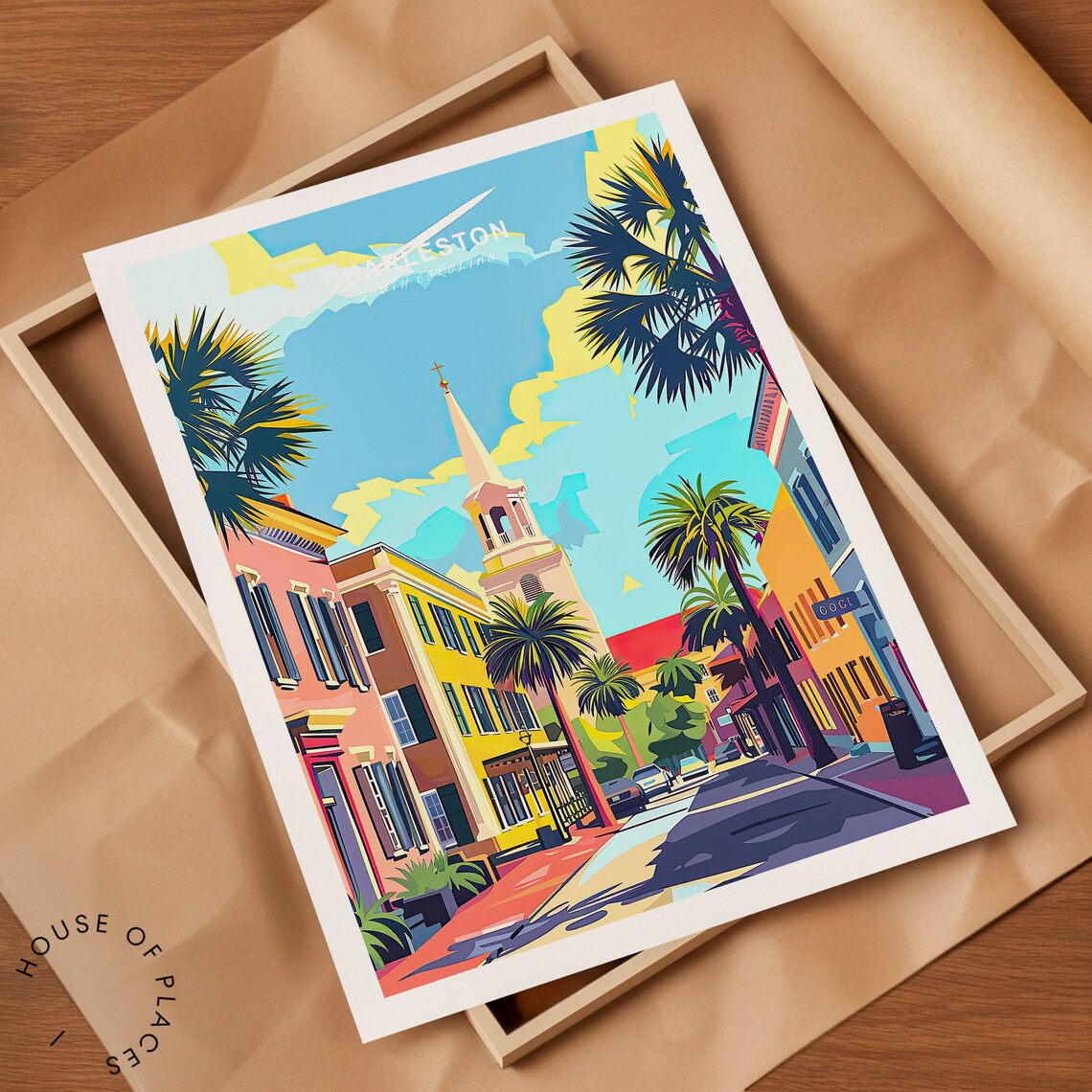 Charleston South Carolina Historic Street With Steeple Travel Poster - Image 2