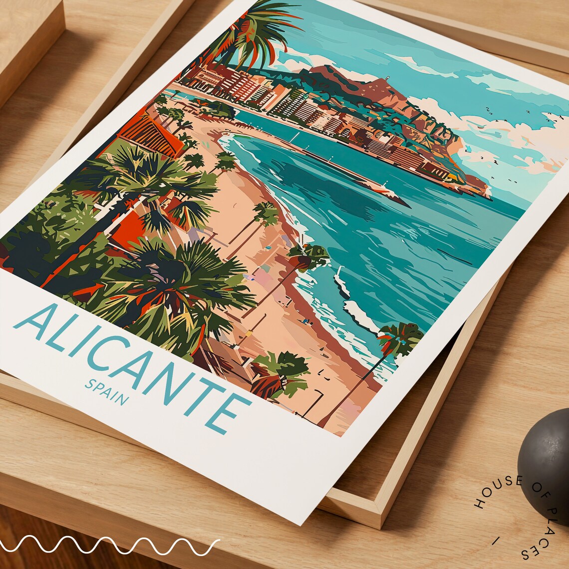 Alicante Spain Beach Bay Castle Hill Coastline Travel Poster - Image 3