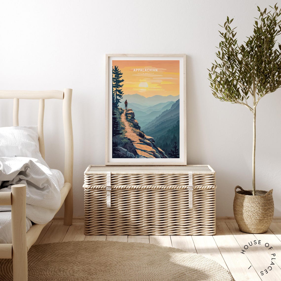 Appalachian Ridge Sunset Hiker Blue Mountains Travel Art Poster - Image 2
