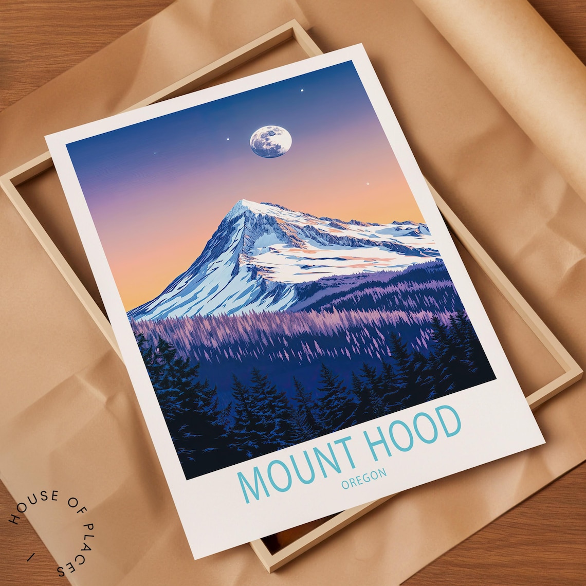 Mount Hood Oregon Full Moon Violet Night Snowy Peak Travel Poster - Image 2