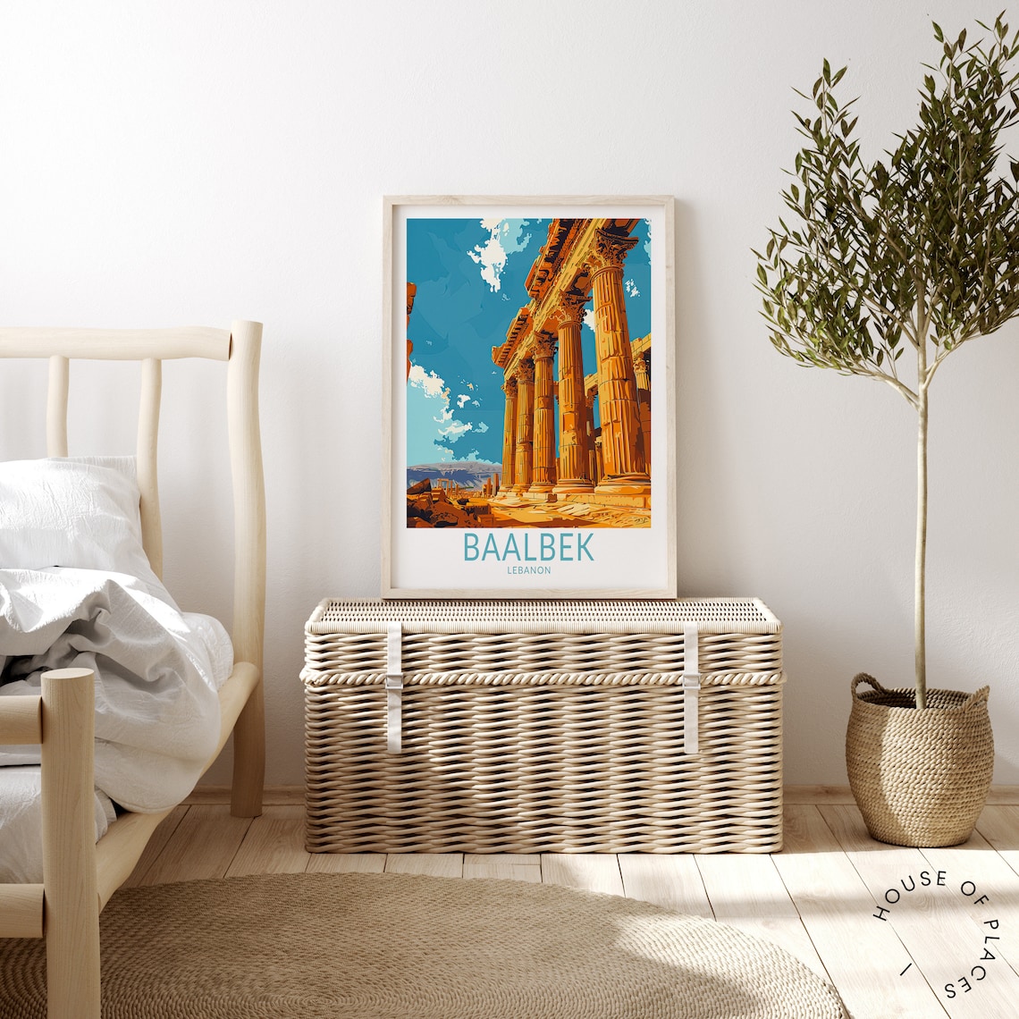 Baalbek Lebanon Golden Temple Columns Blue Sky Retro Travel Poster - Image 3
