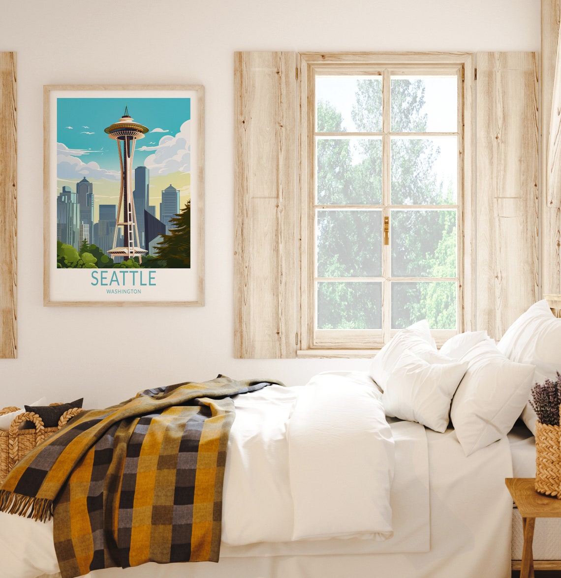 Seattle Washington Space Needle Skyline Turquoise Retro Travel Poster - Image 2