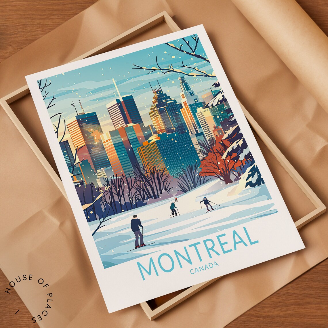 Montreal Canada Snowy Winter Downtown City Skyline Travel Poster - Image 2