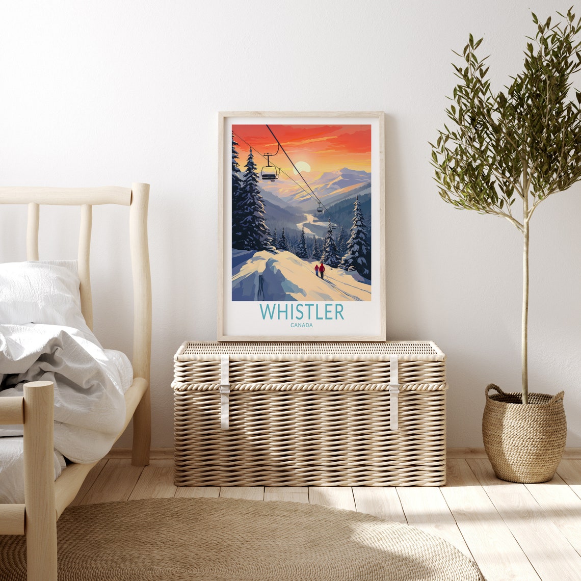 Whistler Canada Ski Slopes at Sunset With Gondola Winter Travel Poster - Image 3