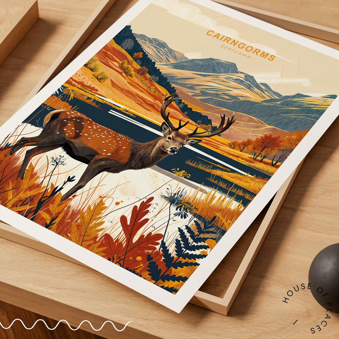 Cairngorms Scotland Stag Poster Golden Mountain Valley Scene - Image 3