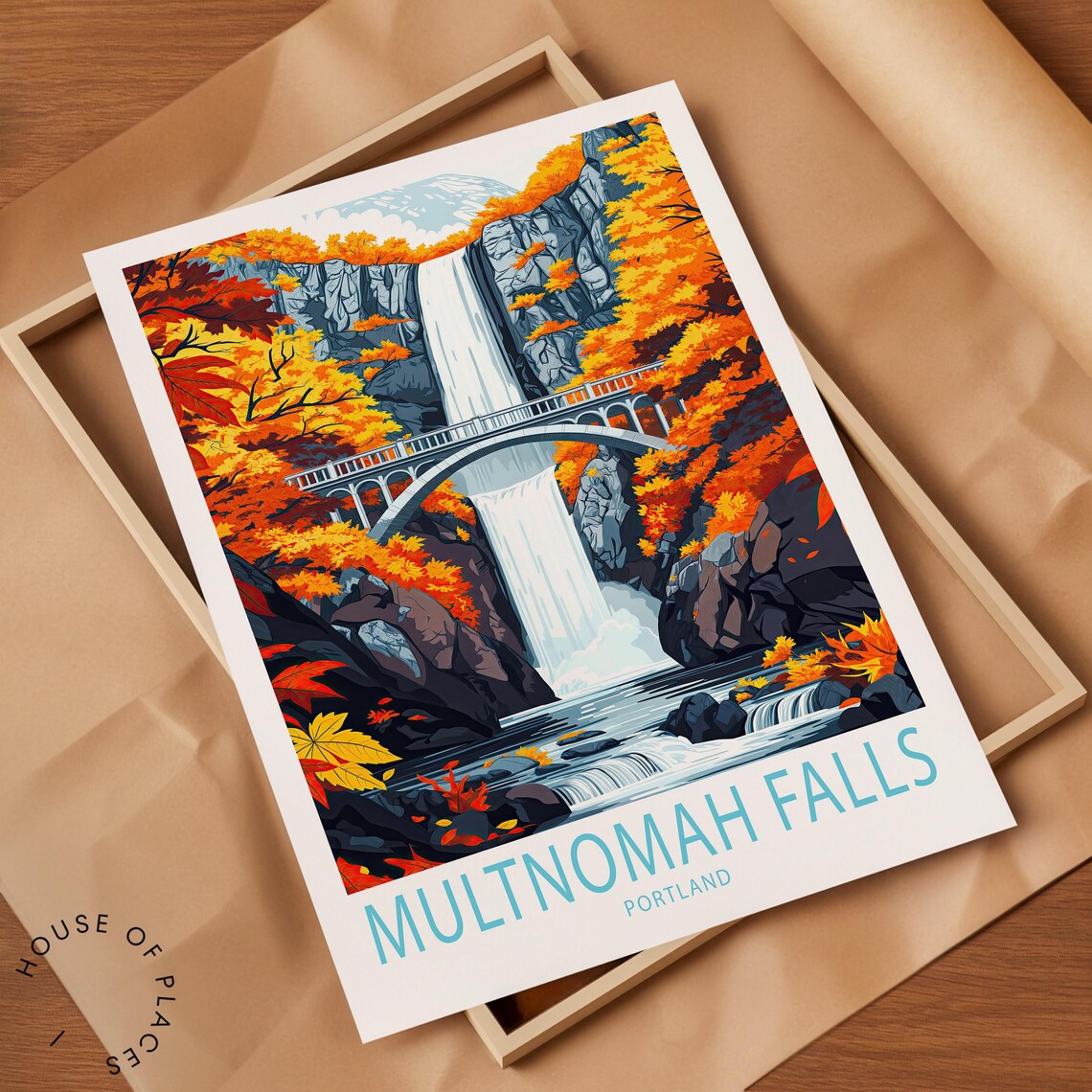 Multnomah Falls Travel Poster, Portland Wall Art Print - Image 2