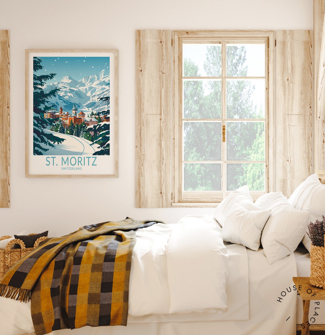 St. Moritz Switzerland Snowy Peaks Village Valley Winter Travel Poster - Image 2