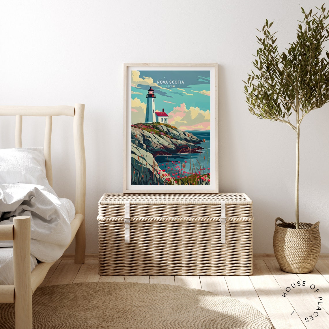Nova Scotia Canada Lighthouse Rocky Shore Wildflowers Poster - Image 3