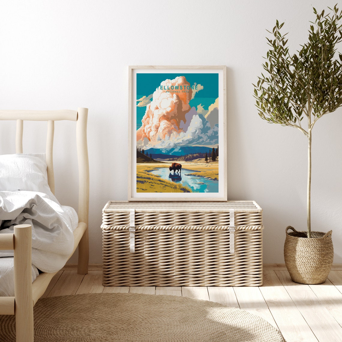 Yellowstone National Park Bison River Retro Travel Home Decor Poster - Image 3