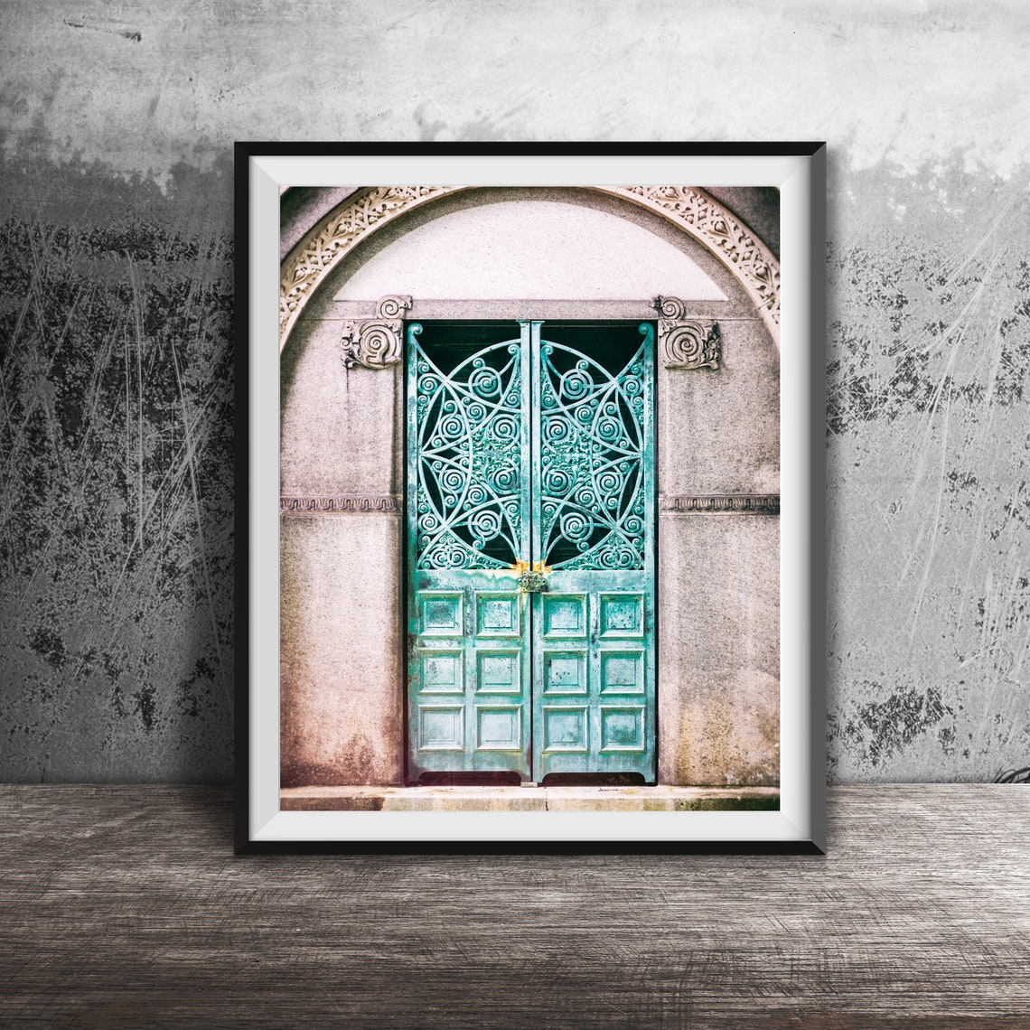 Ornate Turquoise Mausoleum Door Wrought Iron Cemetery Poster