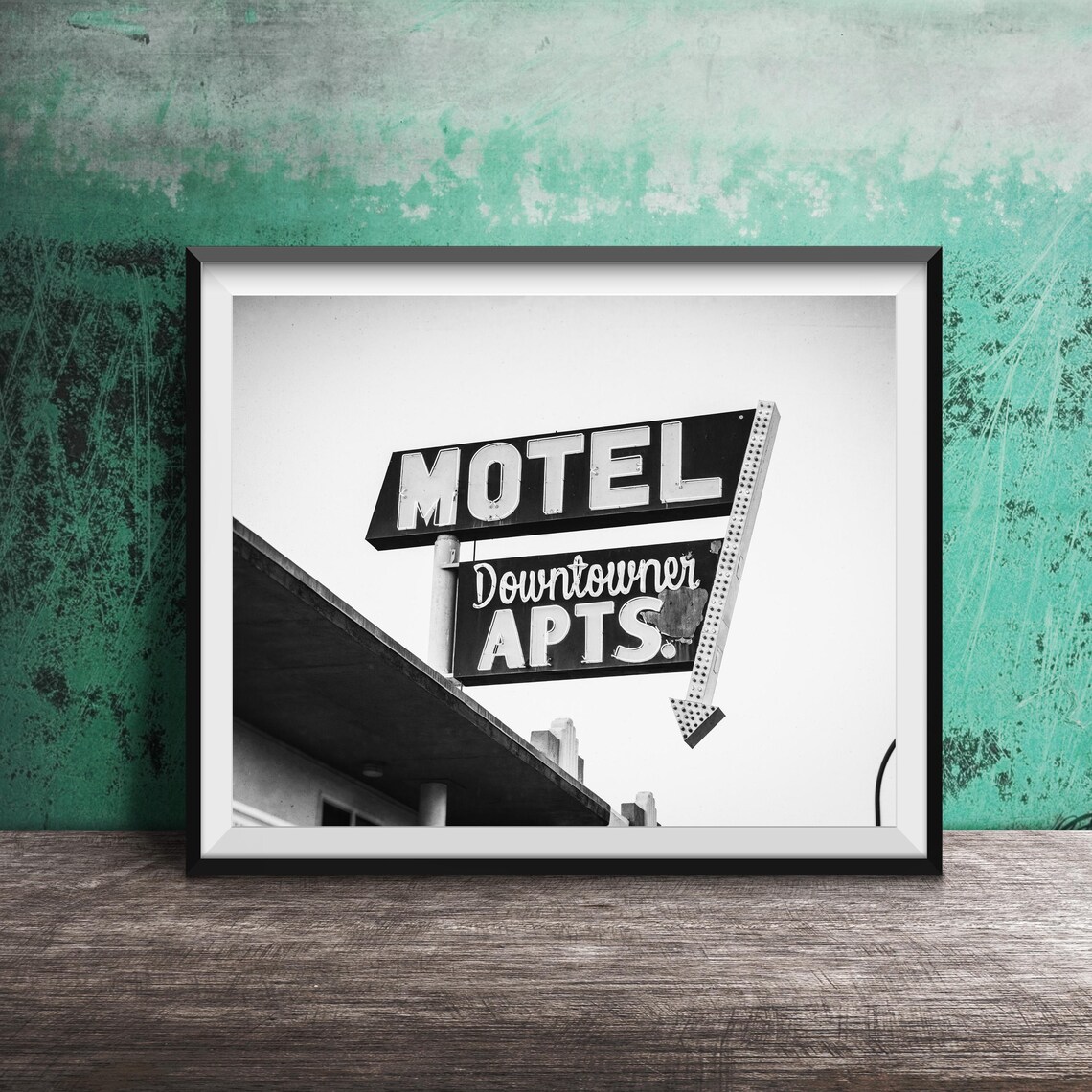 Downtowner Motel Apartments Retro Neon Arrow Sign Photography Poster - Image 2