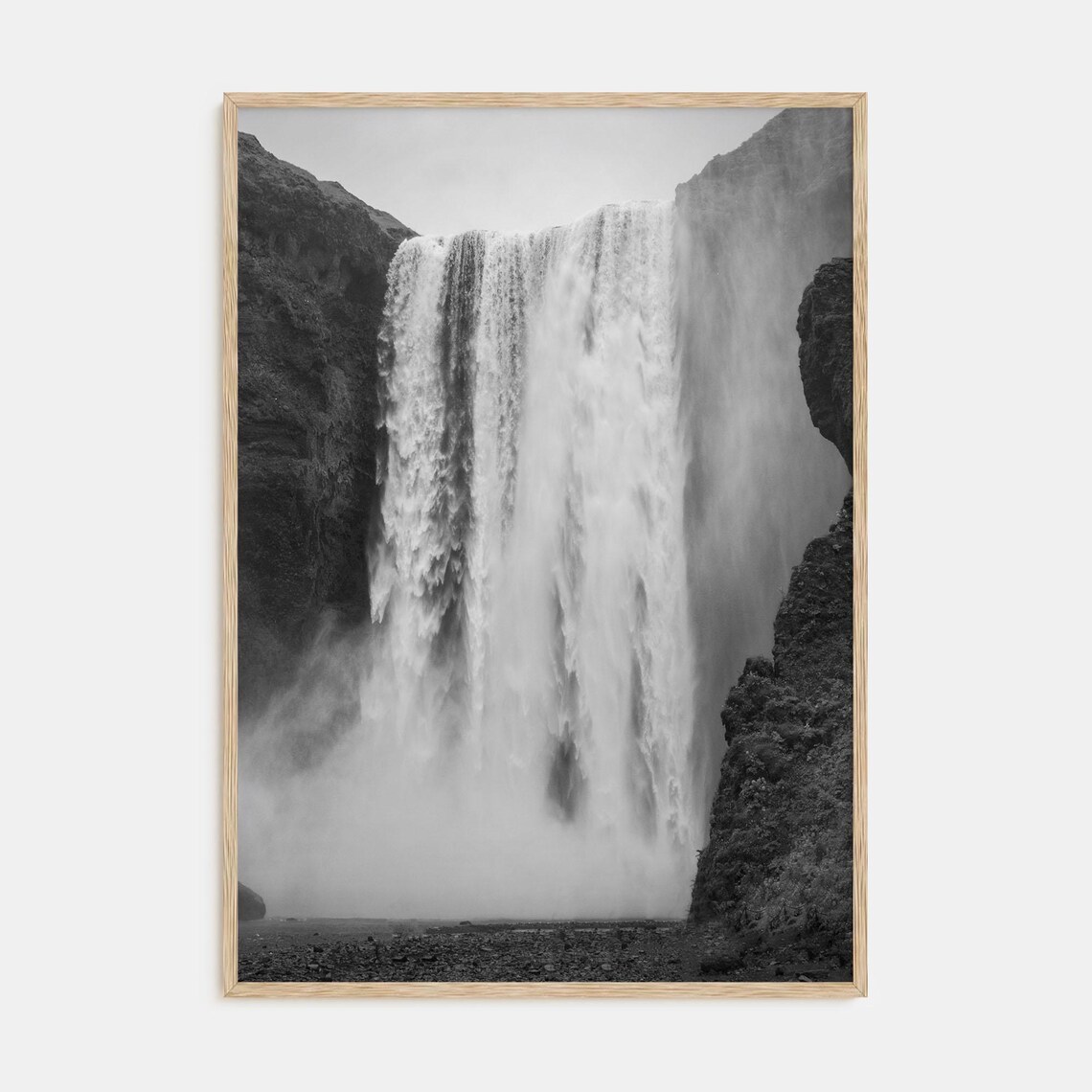 Waterfall Photography Art Print, Black and White
