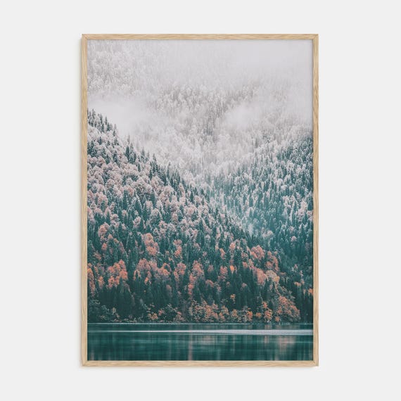 Fine Art Needle Forest And Foggy Lake Print Nature Photography Poster Wall Art Decor Tranquil Landscape Home Office Decor
