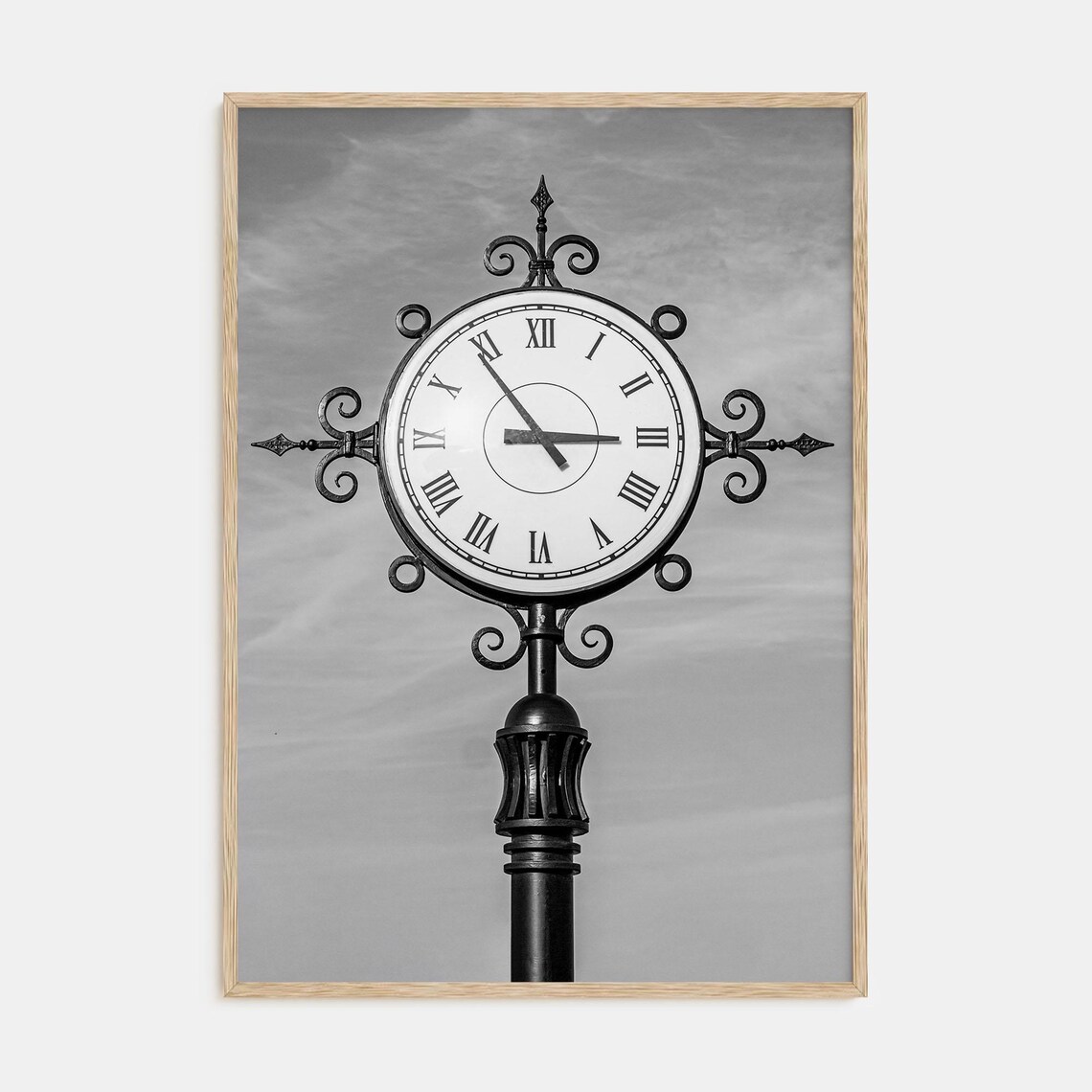 Vintage Ornate Street Clock Pillar Black and White Photography Poster