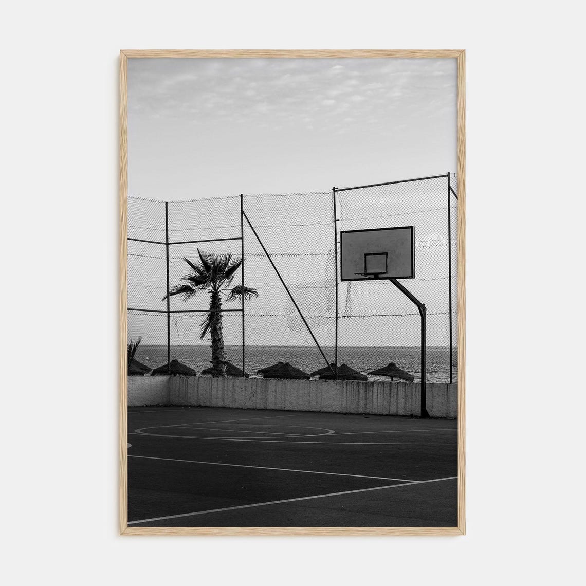Fine Art Basketball Court Print Black White Photography Poster Unique Wall Art For Sports Lovers Modern Home Decor