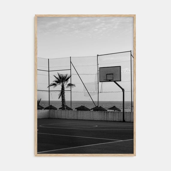 Fine Art Basketball Court Print Black White Photography Poster Unique Wall Art For Sports Lovers Modern Home Decor
