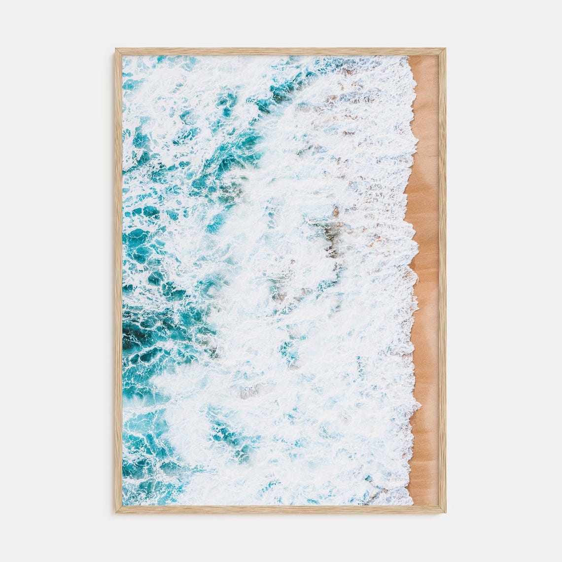 Turquoise Ocean Wave Foam Poster Aerial Beach Abstract Photo Art