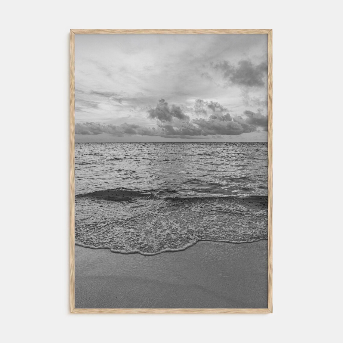 Calm Beach Black-and-White Photography Art Print