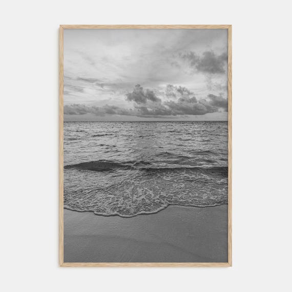 Calm Beach Black-and-White Photography Art Print