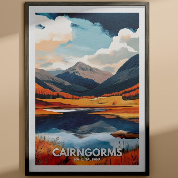 Cairngorms National Park Autumn Vintage Travel Poster Loch View