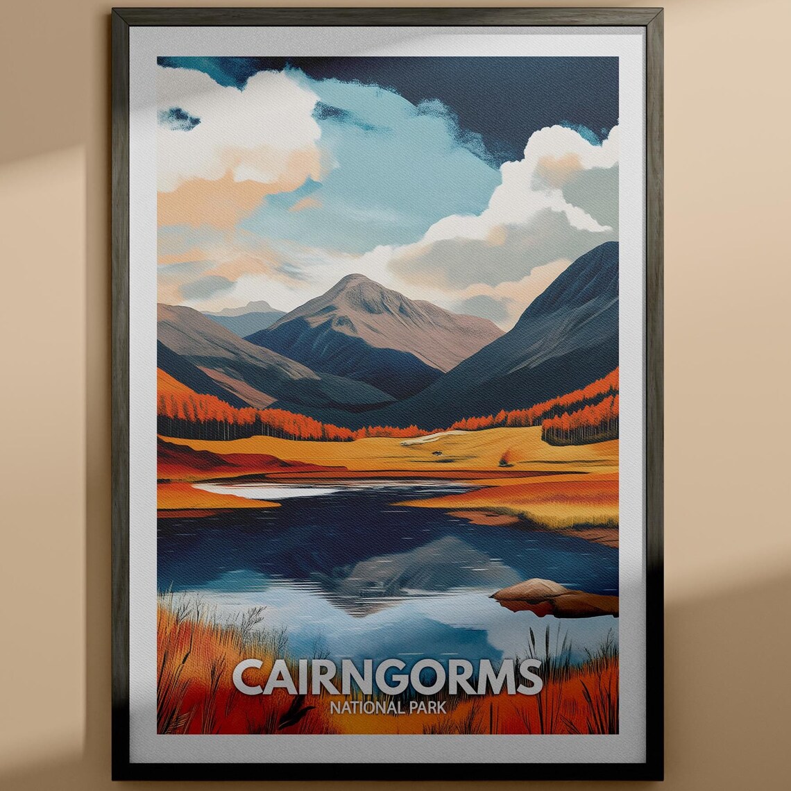 Cairngorms National Park Autumn Vintage Travel Poster Loch View