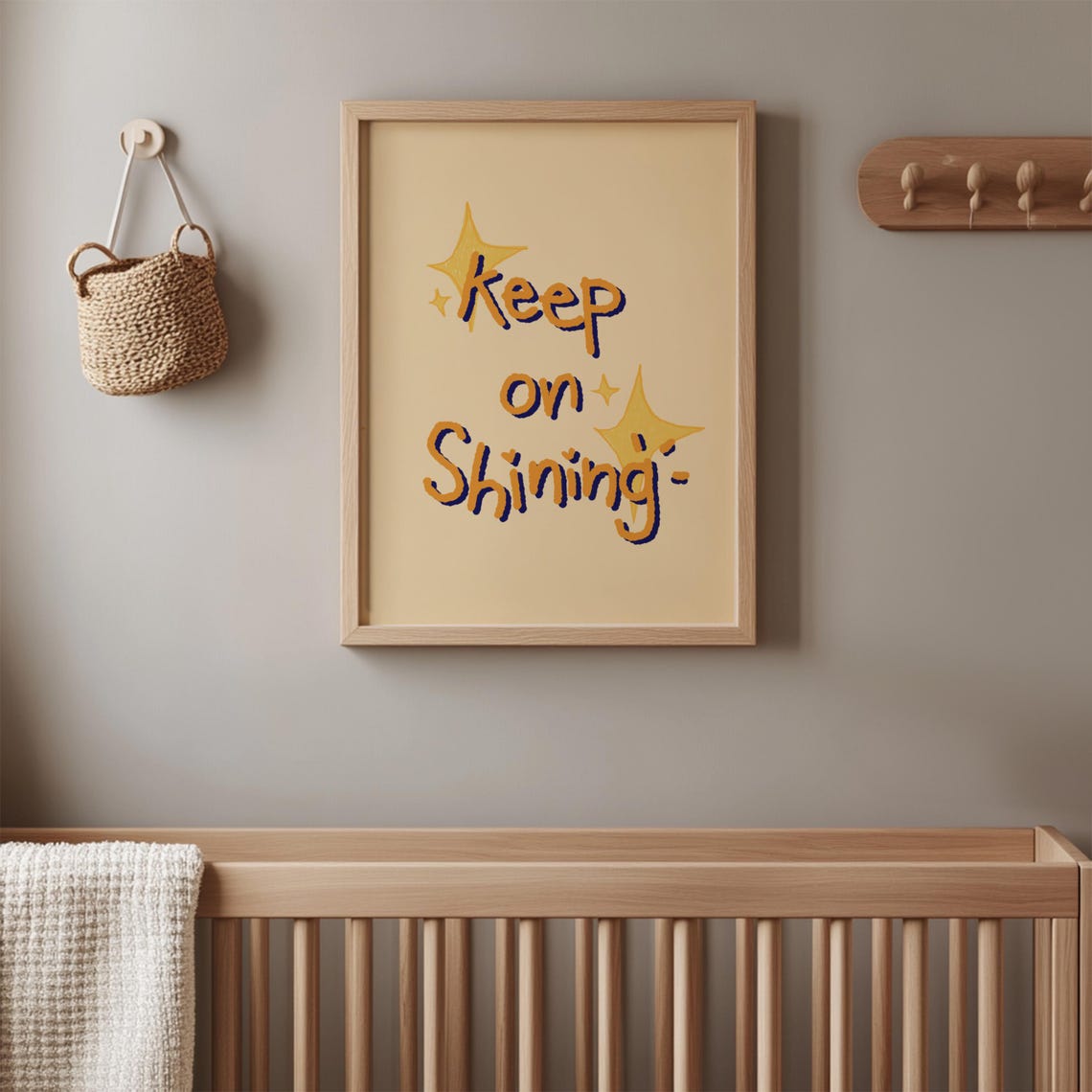 Keep On Shining Handwritten Quote Mustard Star Nursery Poster